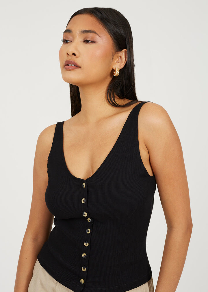 RIBBED BUTTON DOWN VEST, BLACK AND WHITE