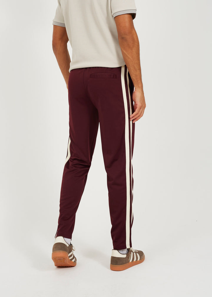CONTRAST SIDE STRIPE WIDE LEG JOGGERS, BURGUNDY