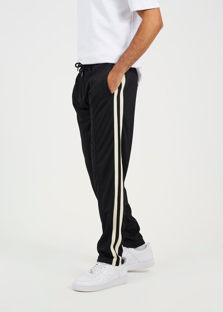 CONTRAST SIDE STRIPE WIDE LEG JOGGERS, JET BLACK