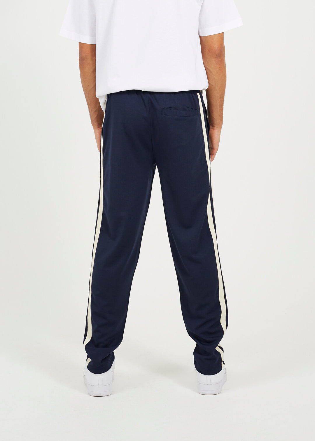 CONTRAST SIDE STRIPE WIDE LEG JOGGERS, NAVY