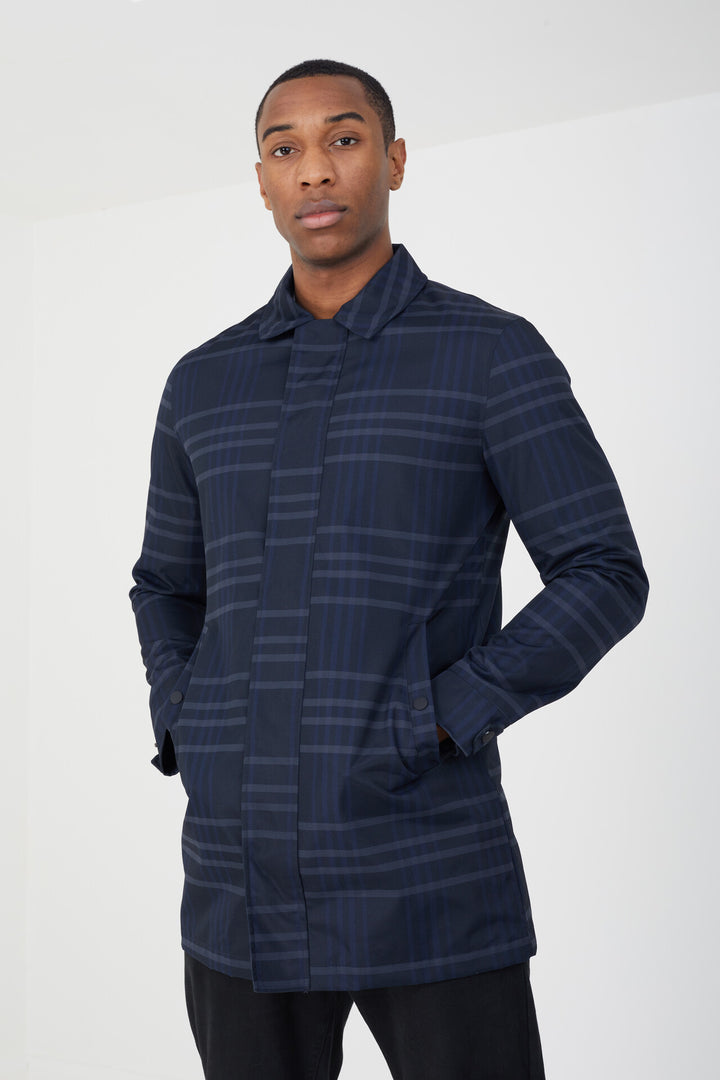 LONGLINE NAVY CHECK MAC JACKET