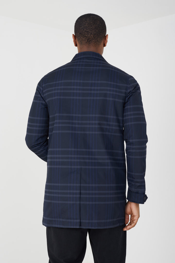 LONGLINE NAVY CHECK MAC JACKET