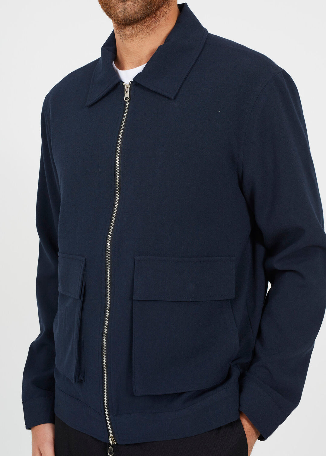 TAILORED COLLARED HARRINGTON STYLE JACKET, NAVY