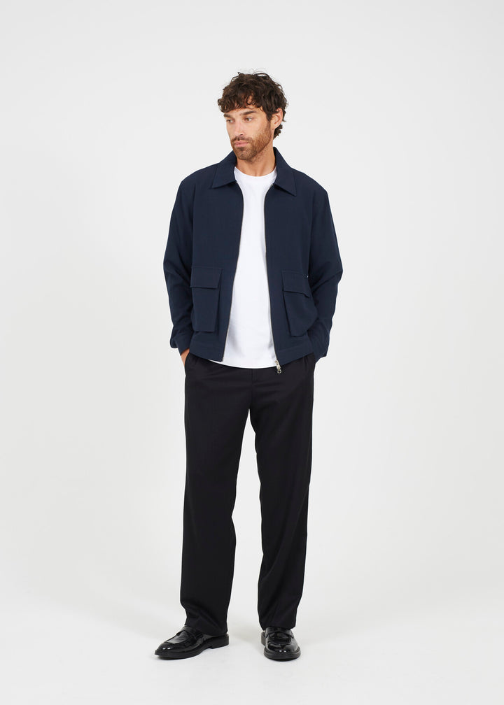 TAILORED COLLARED HARRINGTON STYLE JACKET, NAVY
