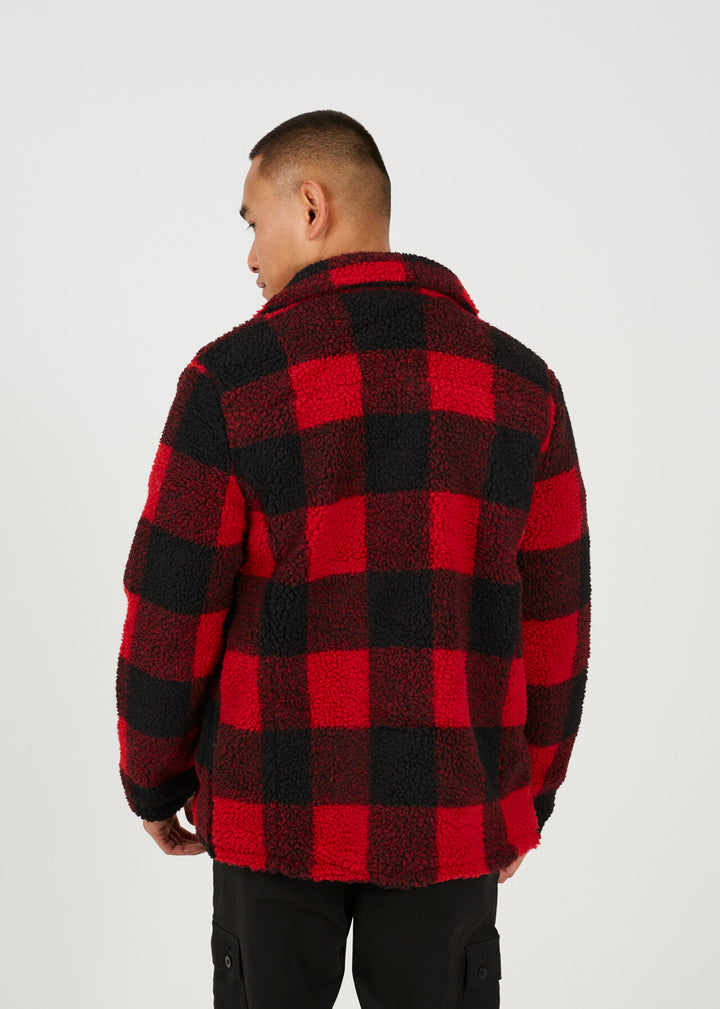 RED CHECKED LUMBERJACK STYLE BORG JACKET