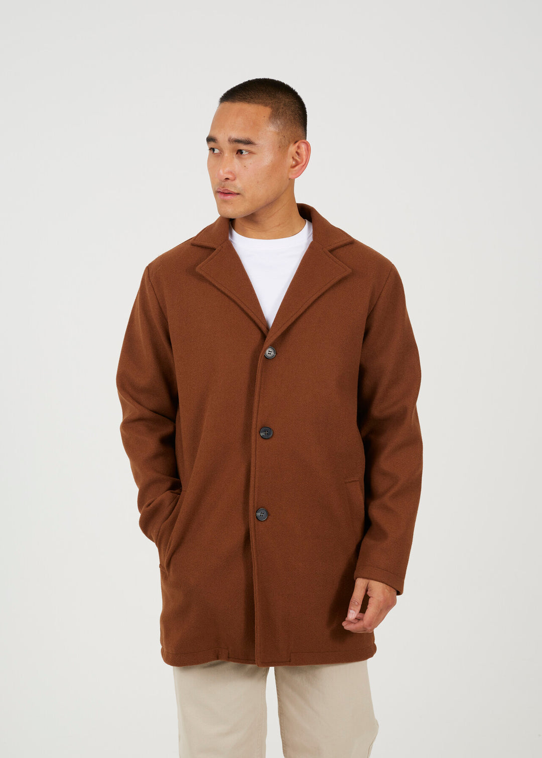 TAN SINGLE BREASTED BUTTON THROUGH FORMAL COAT
