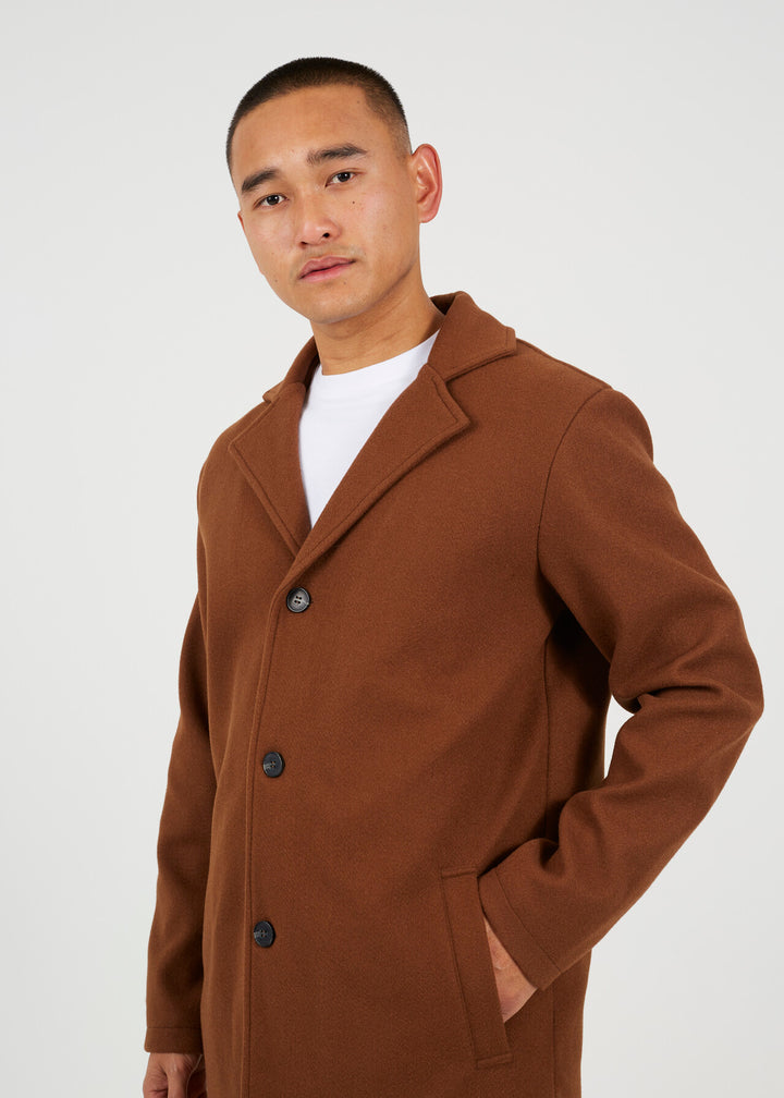 TAN SINGLE BREASTED BUTTON THROUGH FORMAL COAT