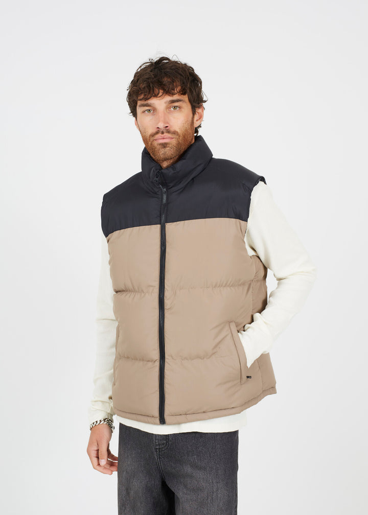 STONE AND BLACK BLOCK COLOUR ZIP THROUGH GILET