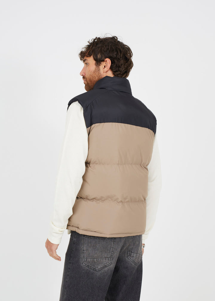 STONE AND BLACK BLOCK COLOUR ZIP THROUGH GILET