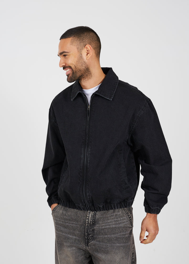 OVERSIZED DENIM BOMBER JACKET, BLACK