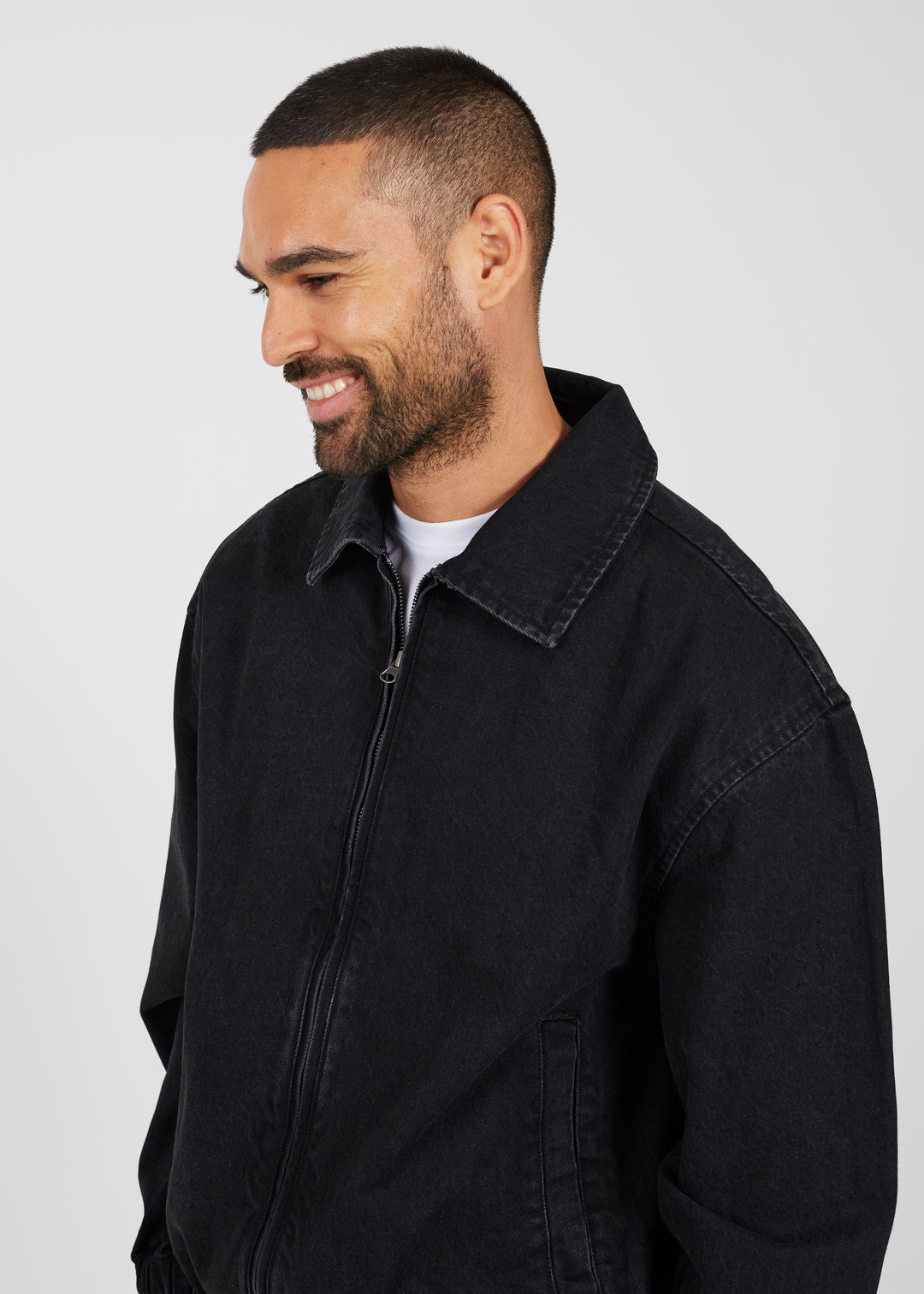OVERSIZED DENIM BOMBER JACKET, BLACK