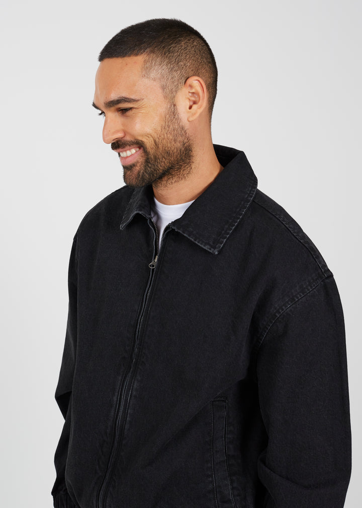 OVERSIZED DENIM BOMBER JACKET, BLACK