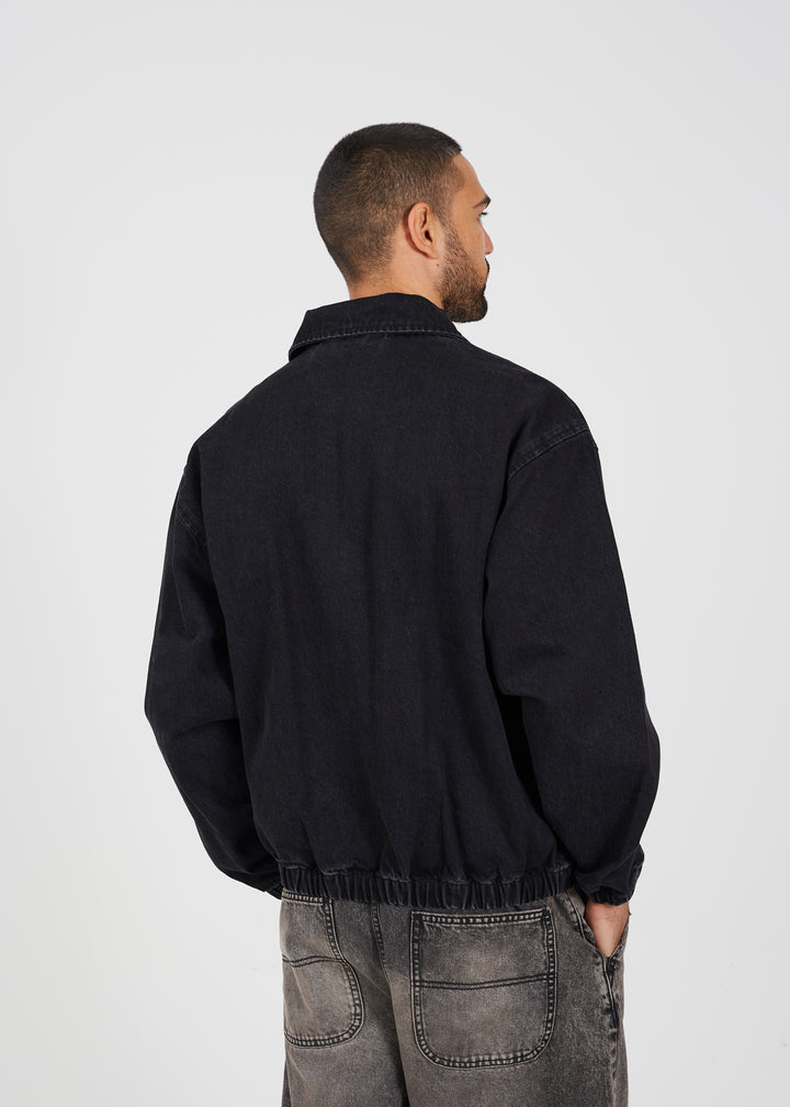 OVERSIZED DENIM BOMBER JACKET, BLACK