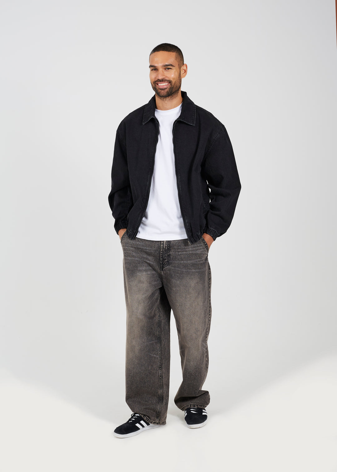 MENS BLACK OVERSIZED DENIM BOMBER JACKET – Whispering Smith