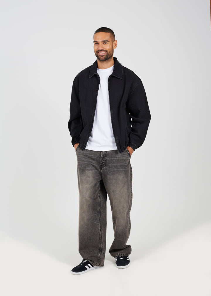 OVERSIZED DENIM BOMBER JACKET, BLACK