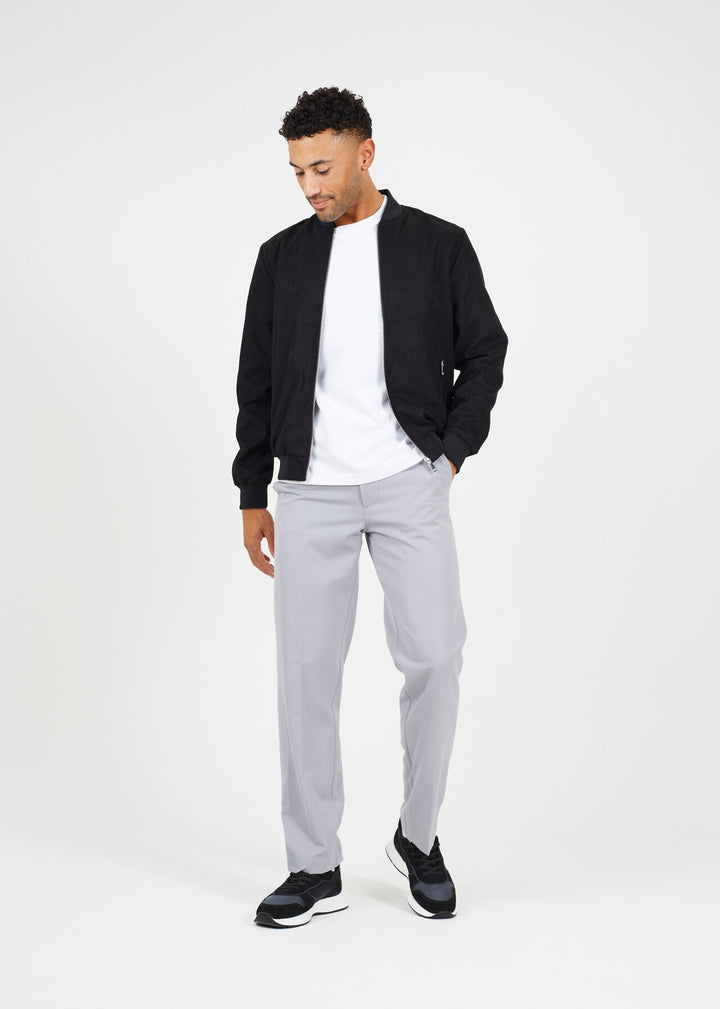 FAUX SUEDE BOMBER JACKET, BLACK