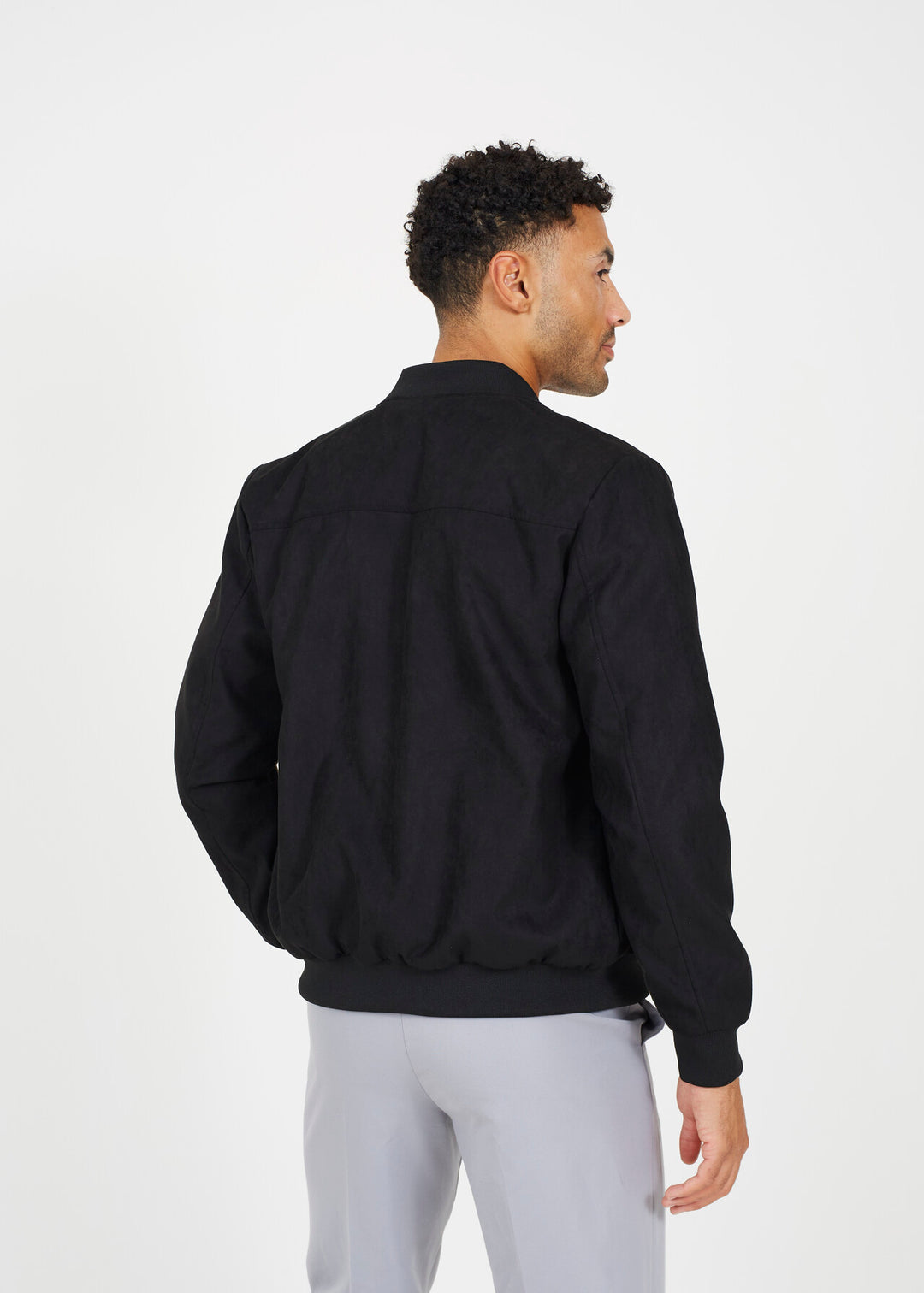 FAUX SUEDE BOMBER JACKET, BLACK