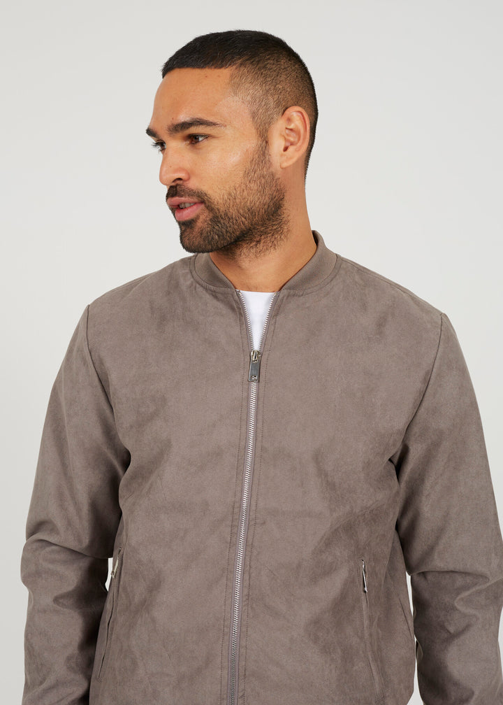 FAUX SUEDE BOMBER JACKET, TAUPE