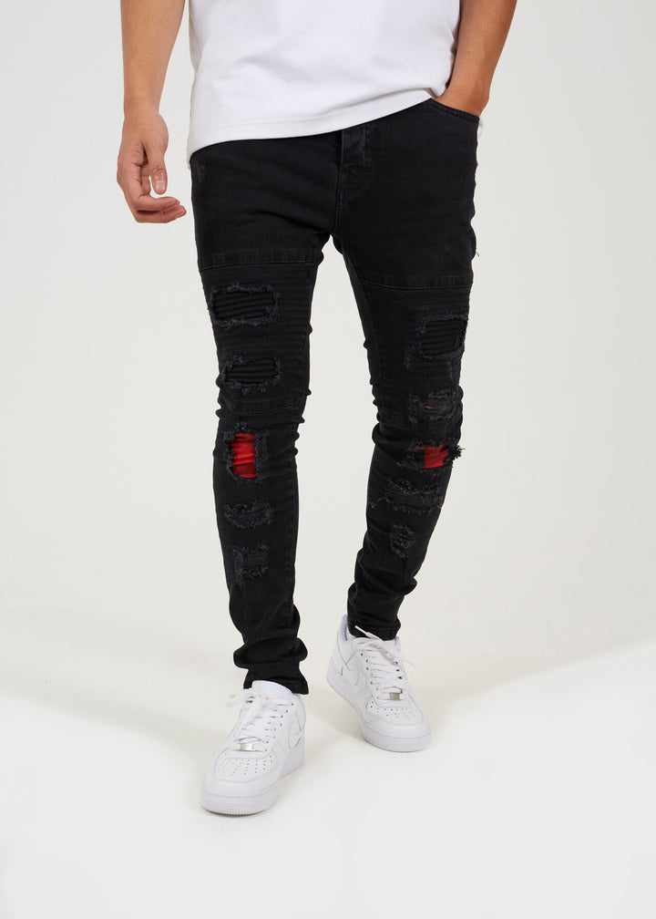 LUMBERJACK CHECK PATCH DETAIL CHARCOAL SKINNY JEANS
