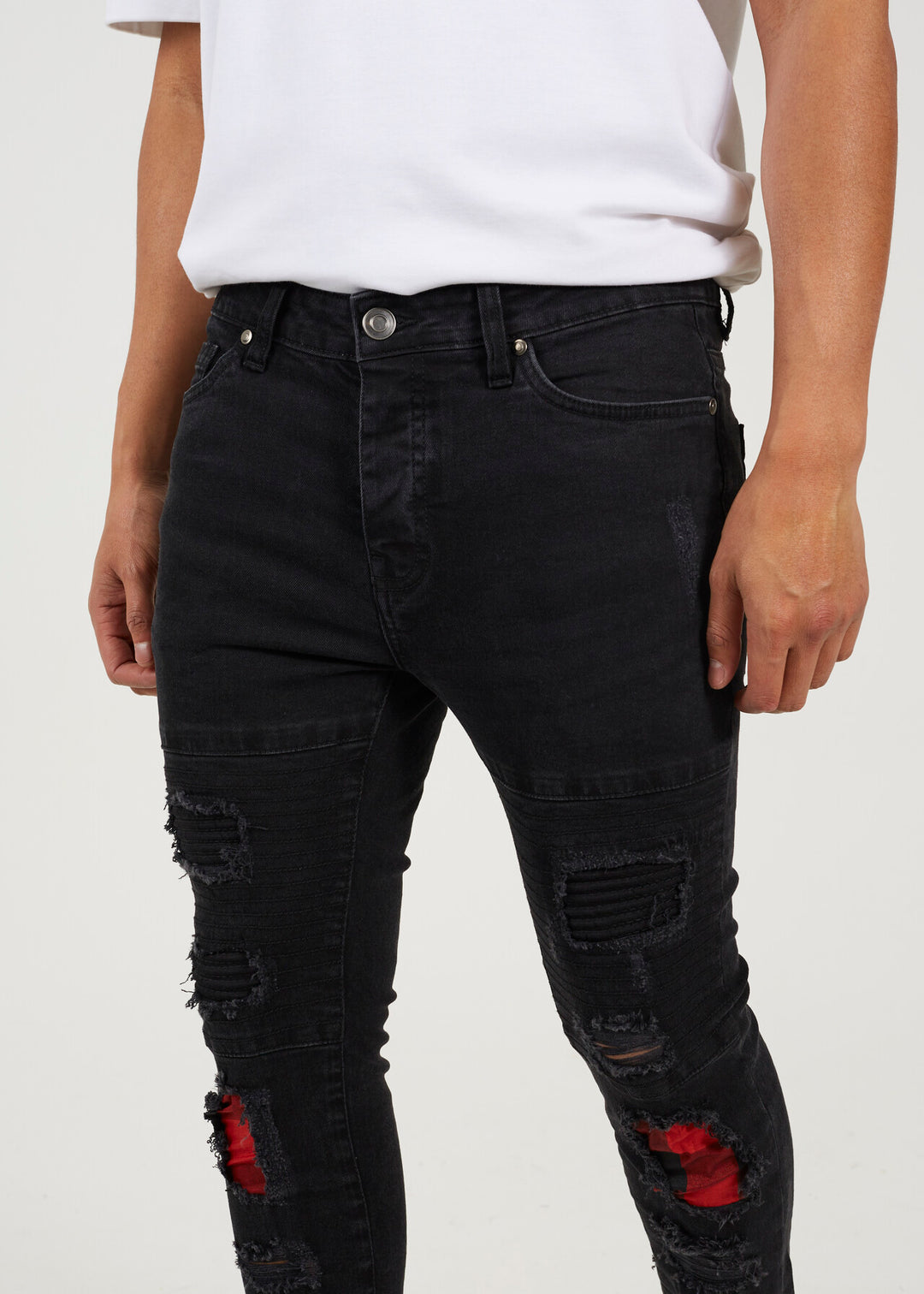LUMBERJACK CHECK PATCH DETAIL CHARCOAL SKINNY JEANS