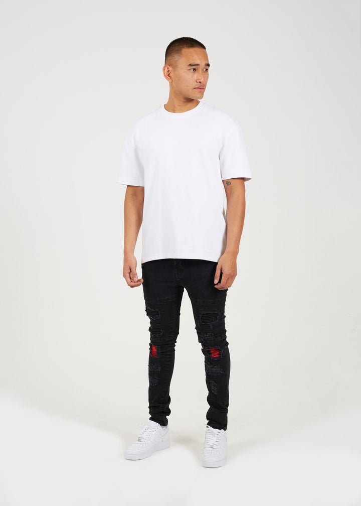 LUMBERJACK CHECK PATCH DETAIL CHARCOAL SKINNY JEANS