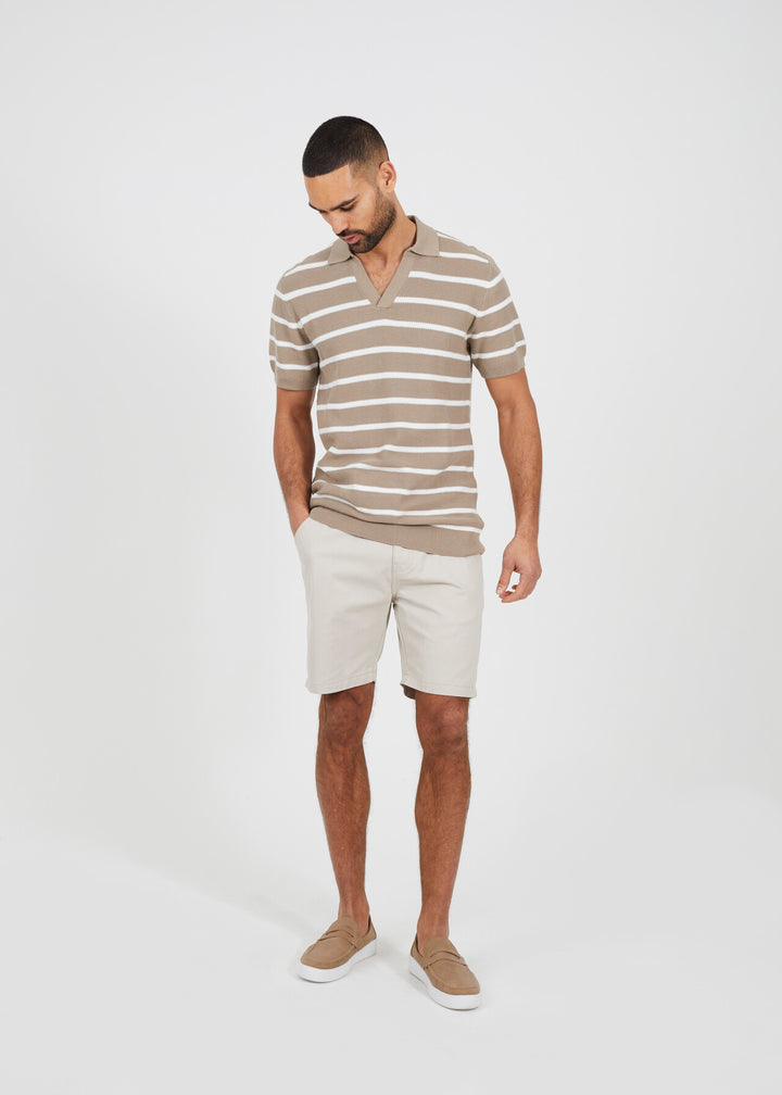 SHORT SLEEVE COLLARED JACQUARD POLO SHIRT, STONE/OFF WHITE
