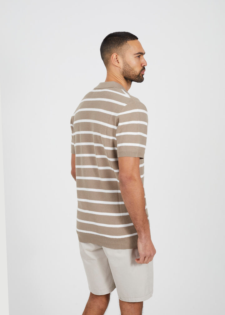 SHORT SLEEVE COLLARED JACQUARD POLO SHIRT, STONE/OFF WHITE