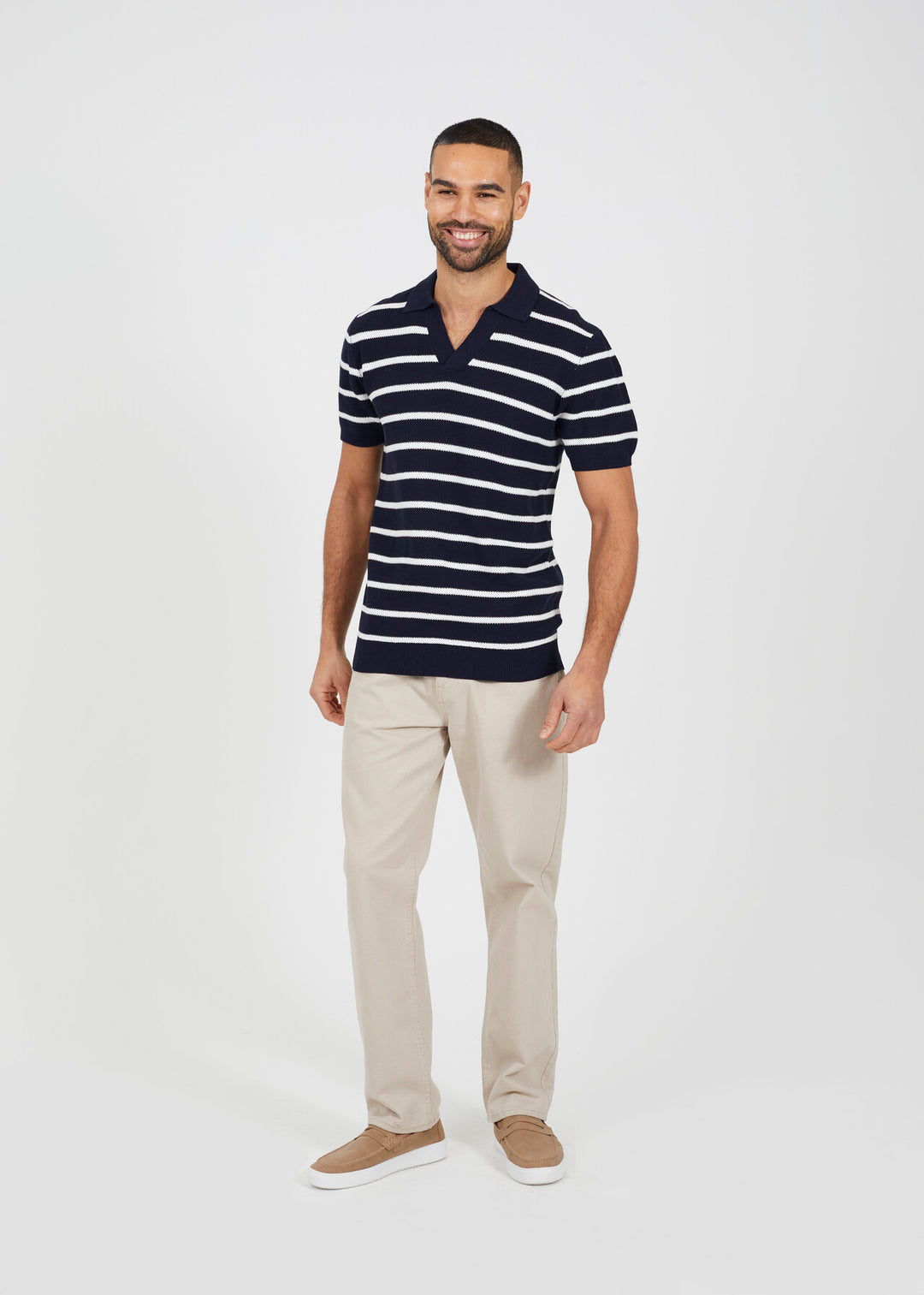 SHORT SLEEVE COLLARED JACQUARD POLO SHIRT, MIDNIGHT NAVY/VINTAGE WHITE