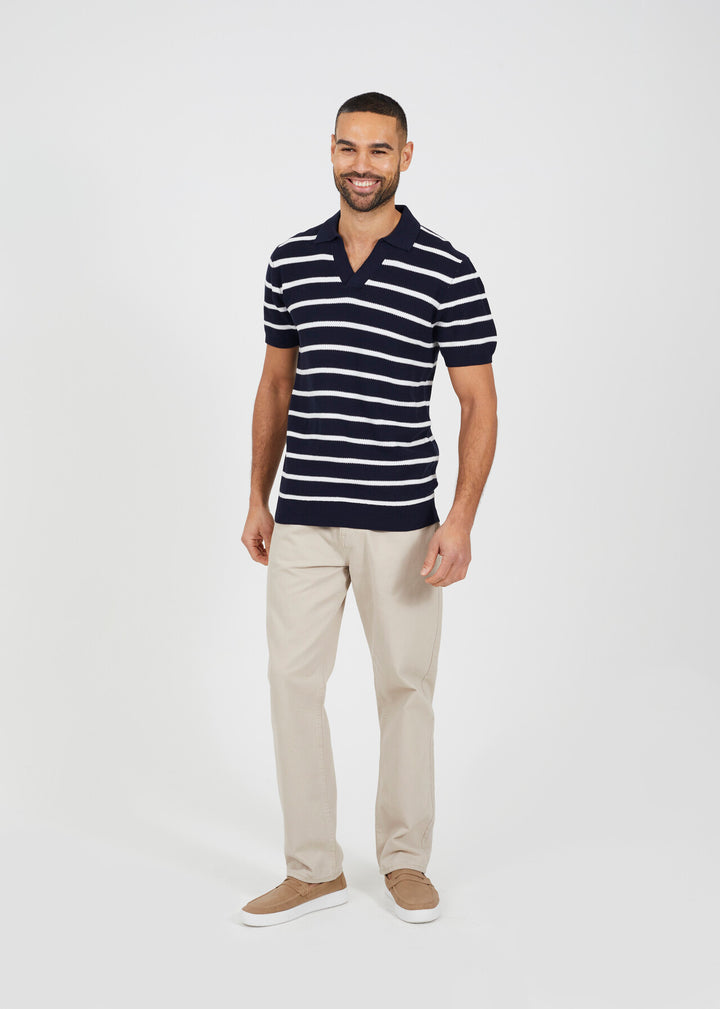 SHORT SLEEVE COLLARED JACQUARD POLO SHIRT, MIDNIGHT NAVY/VINTAGE WHITE