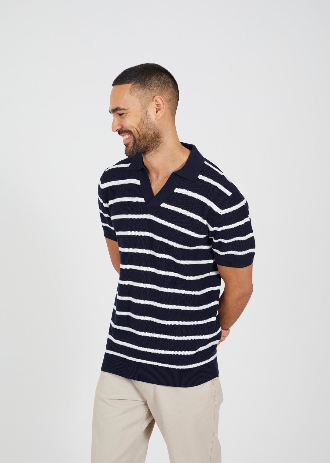 SHORT SLEEVE COLLARED JACQUARD POLO SHIRT, MIDNIGHT NAVY/VINTAGE WHITE