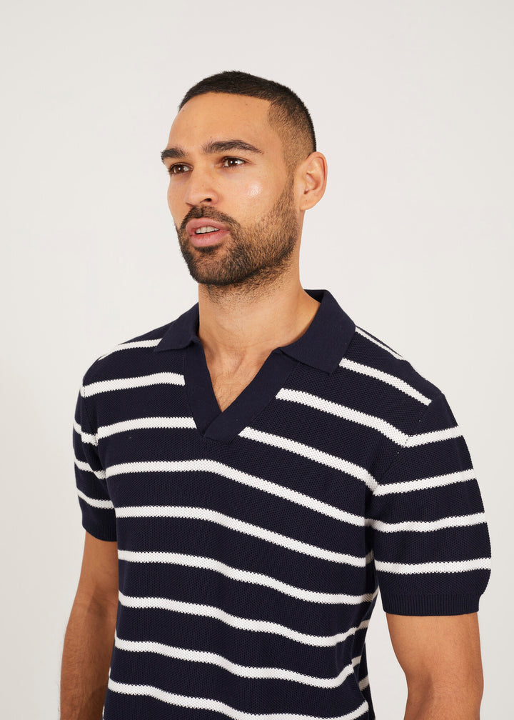 SHORT SLEEVE COLLARED JACQUARD POLO SHIRT, MIDNIGHT NAVY/VINTAGE WHITE