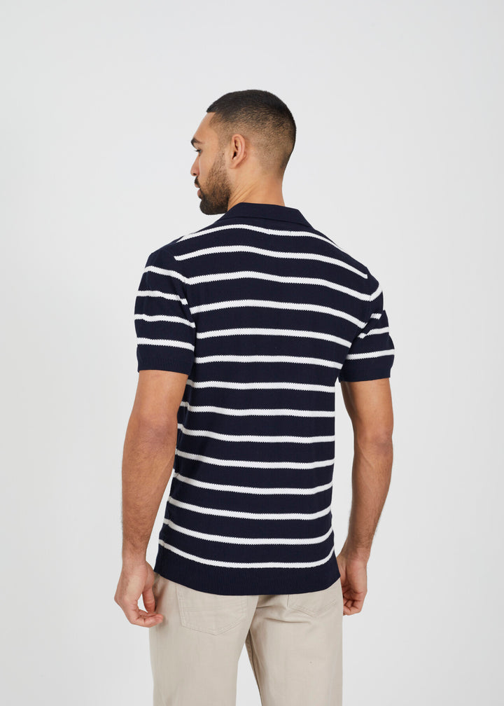 SHORT SLEEVE COLLARED JACQUARD POLO SHIRT, MIDNIGHT NAVY/VINTAGE WHITE