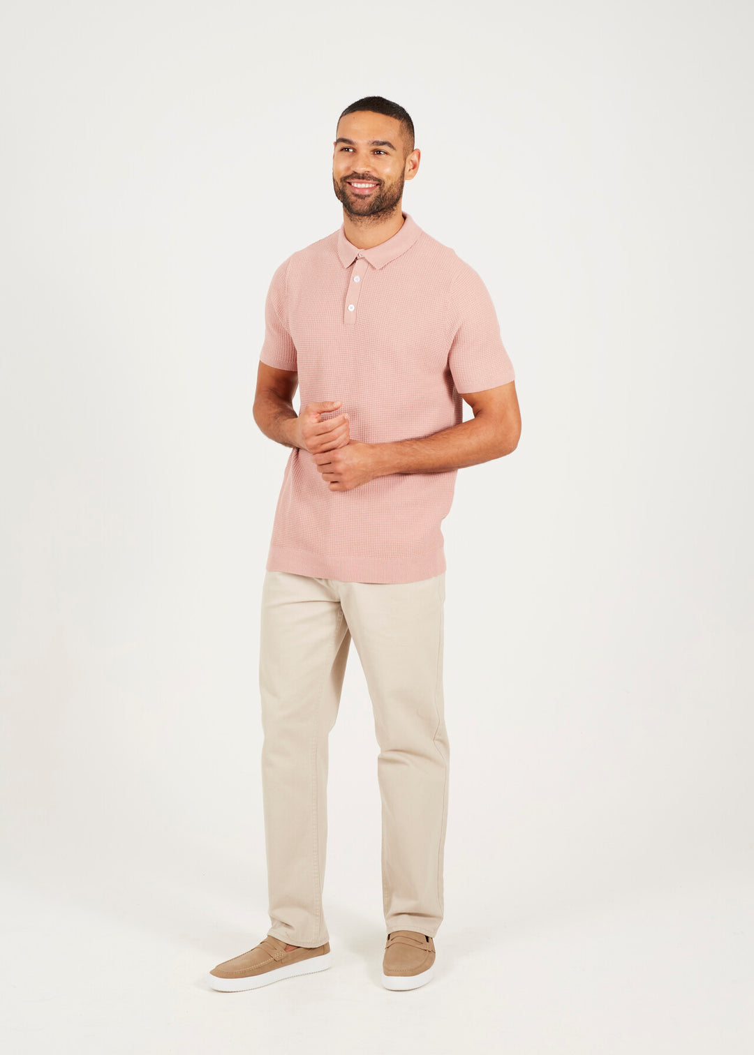WAFFLE KNIT COLLARED POLO SHIRT