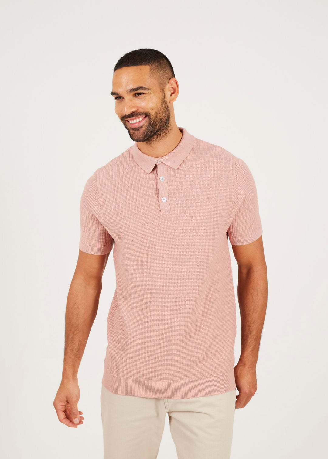 WAFFLE KNIT COLLARED POLO SHIRT