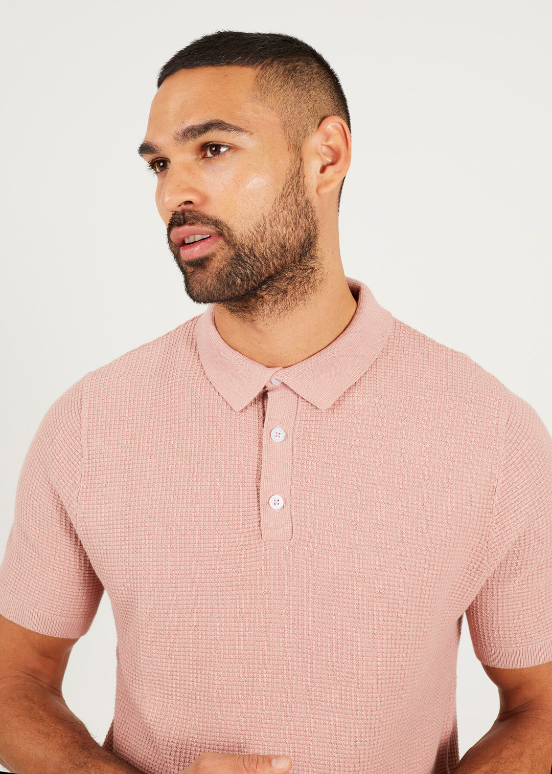 WAFFLE KNIT COLLARED POLO SHIRT