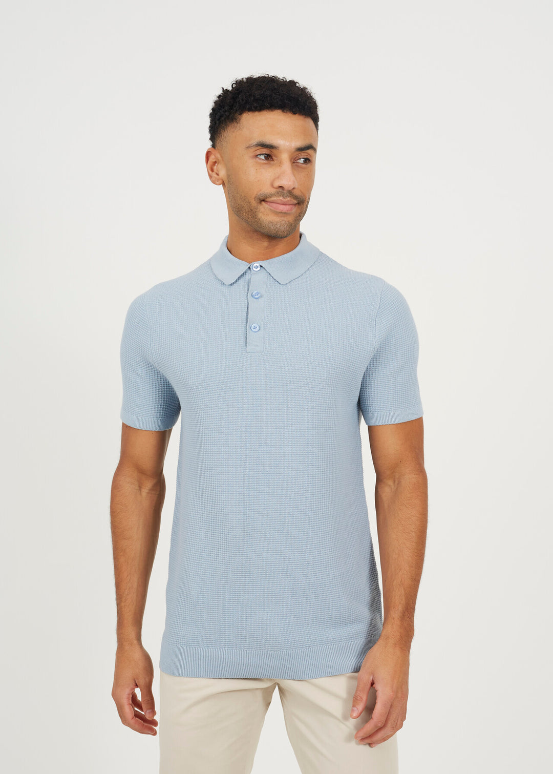 WAFFLE KNIT COLLARED POLO SHIRT