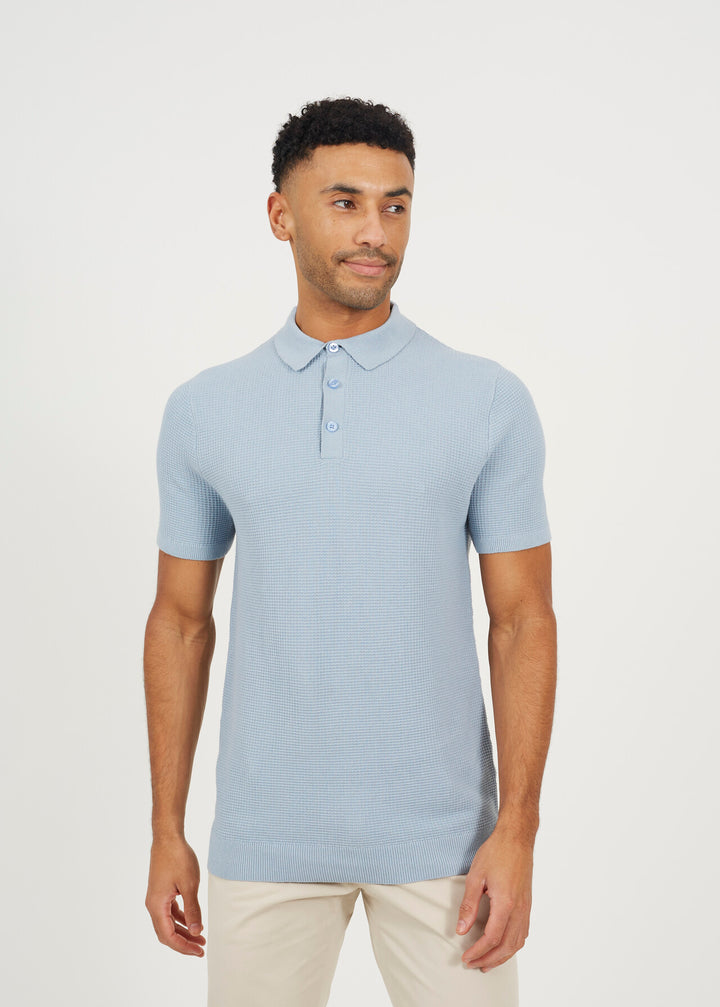 WAFFLE KNIT COLLARED POLO SHIRT