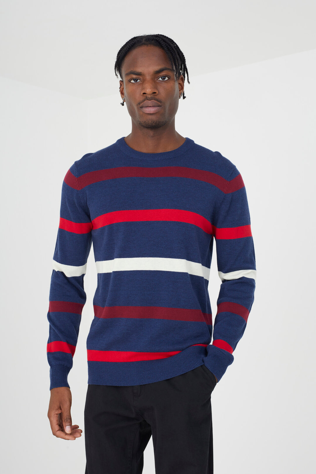 CREW NECK JUMPER WITH ALL OVER CONTRST STRIPE