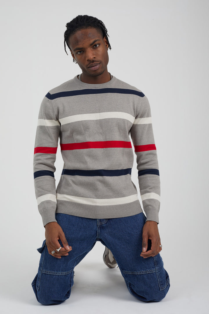 CREW NECK JUMPER WITH ALL OVER CONTRST STRIPE
