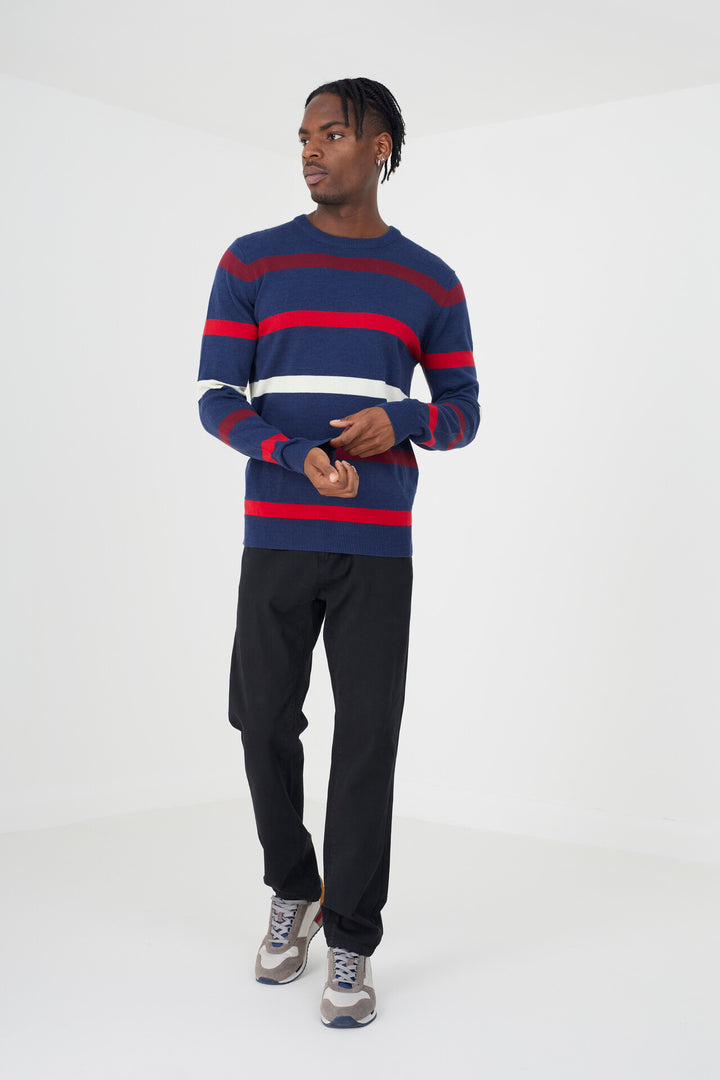 CREW NECK JUMPER WITH ALL OVER CONTRST STRIPE