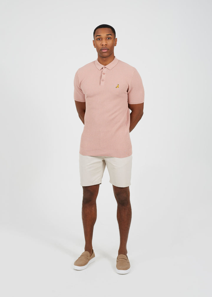 EMBROIDERED WAFFLE KNIT POLO SHIRT, DUSKY PINK AND BABY BLUE