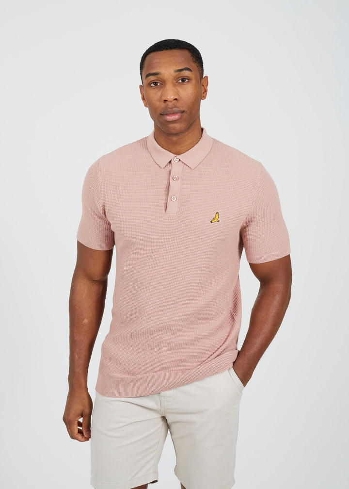 EMBROIDERED WAFFLE KNIT POLO SHIRT, DUSKY PINK AND BABY BLUE