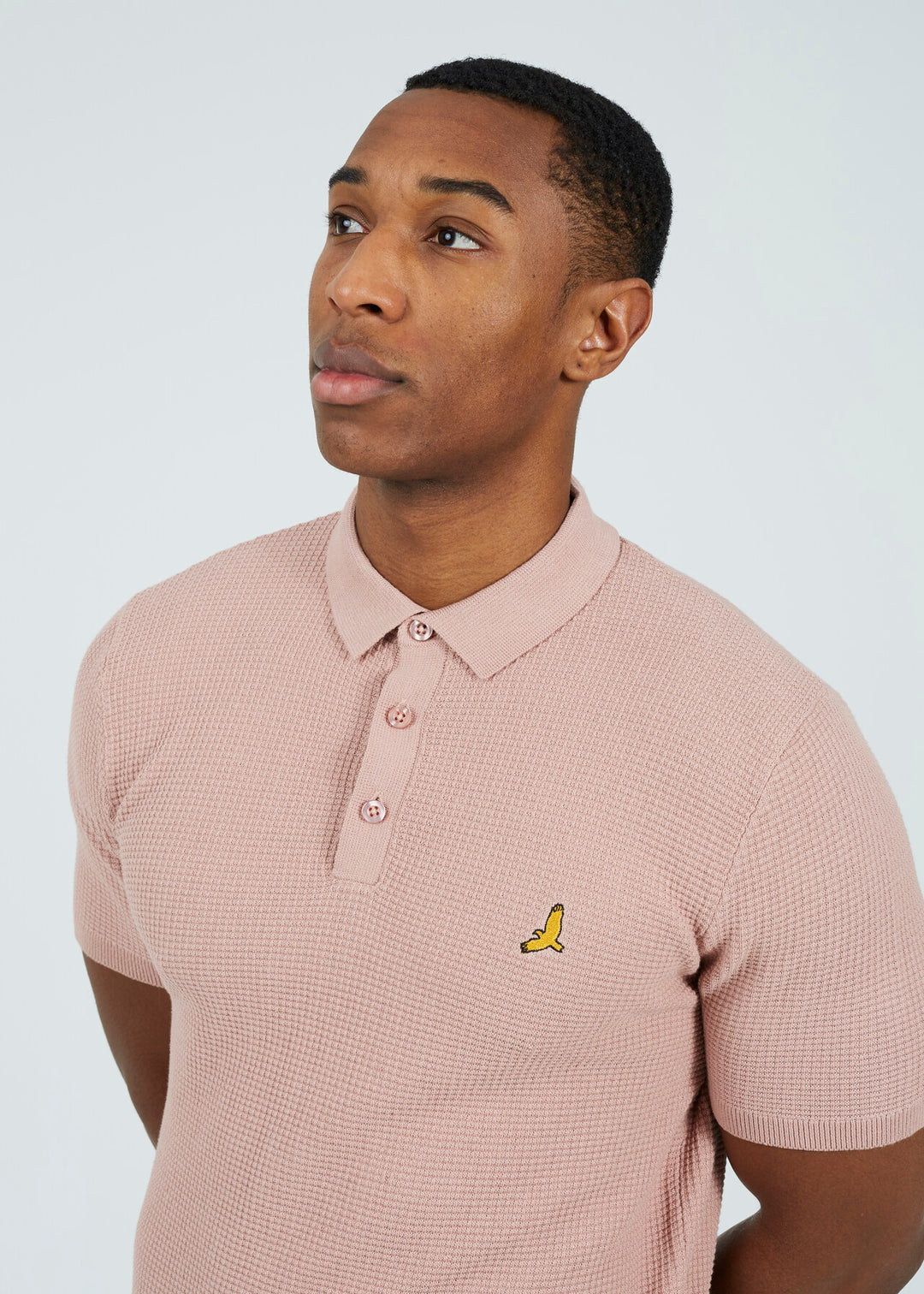 EMBROIDERED WAFFLE KNIT POLO SHIRT, DUSKY PINK AND BABY BLUE