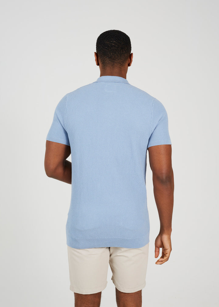 EMBROIDERED WAFFLE KNIT POLO SHIRT, DUSKY PINK AND BABY BLUE