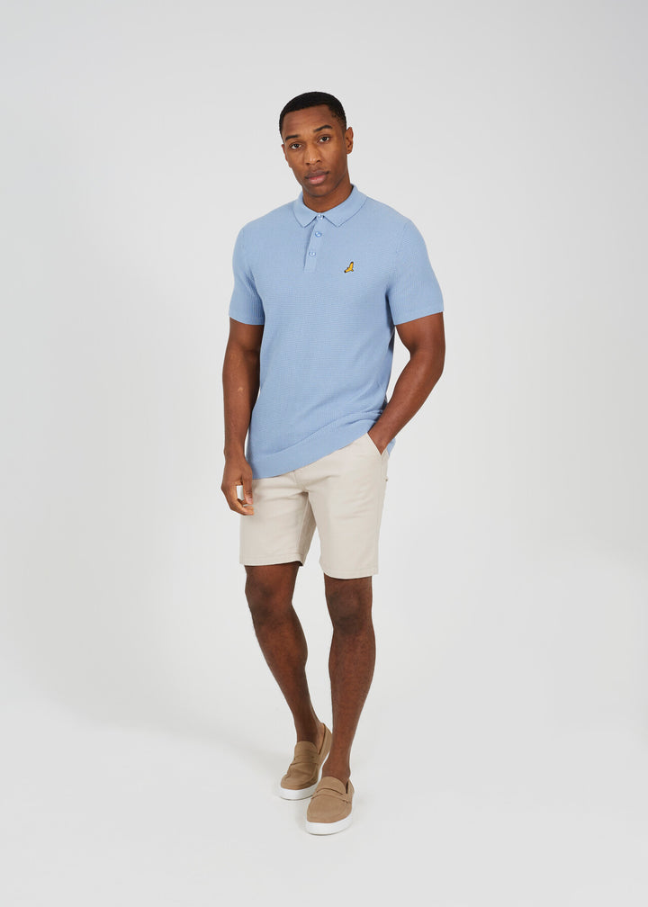 EMBROIDERED WAFFLE KNIT POLO SHIRT, DUSKY PINK AND BABY BLUE