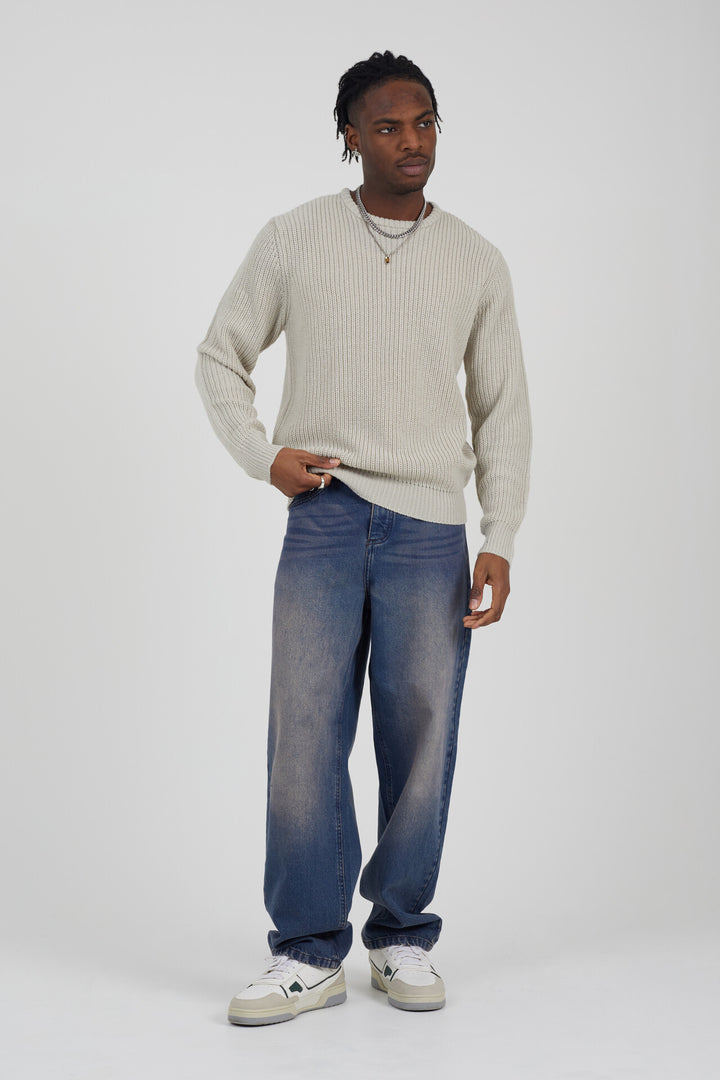 ALL OVER CARDIGAN STITCH CREW NECK JUMPER
