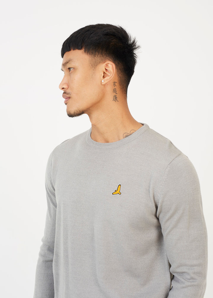 SILVER GREY MARL JUMPER WITH CHEST BADGE DETAIL