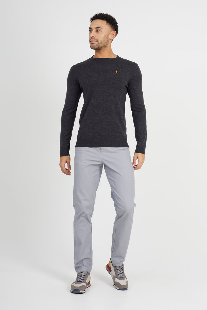DARK CHARCOAL MARL JUMPER WITH CHEST BADGE DETAIL