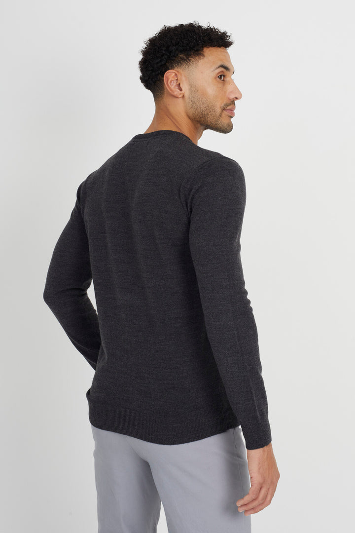 DARK CHARCOAL MARL JUMPER WITH CHEST BADGE DETAIL