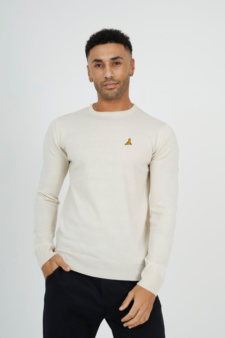 OATMEAL GREY MARL JUMPER WITH CHEST BADGE DETAIL